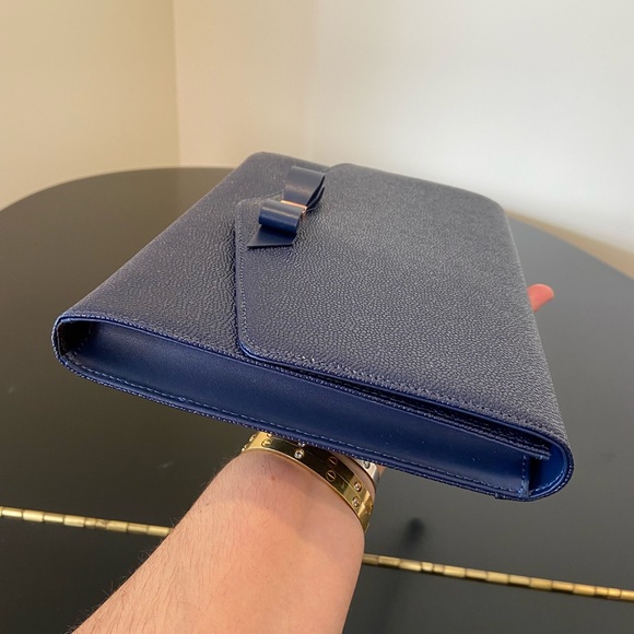 NWT Authentic Navy Ted Baker Krystan Bow Leather Envelope Pouch/bag - Picture 9 of 17